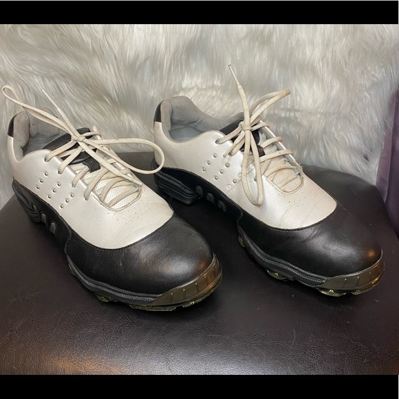 Adidas Tour Metal White Black Leather Fit Foam Spike Z Women Golf Shoe Size 7 - Picture 7 of 11